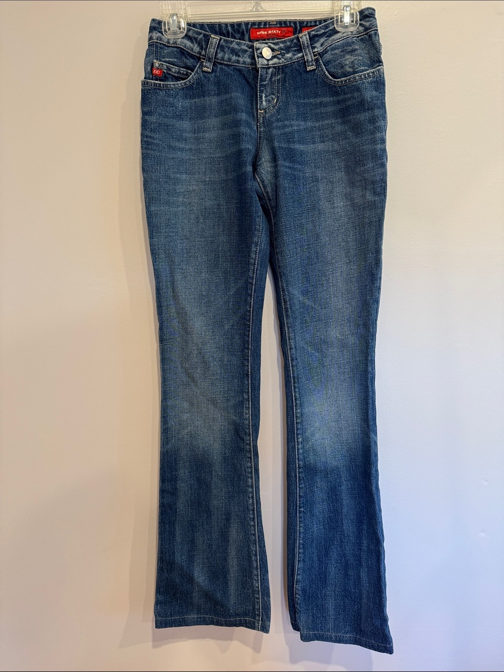 MISS SIXTY Vintage Low Rise Flared Bootcut 100% Cotton Jeans Y2K Dark Blue Flare